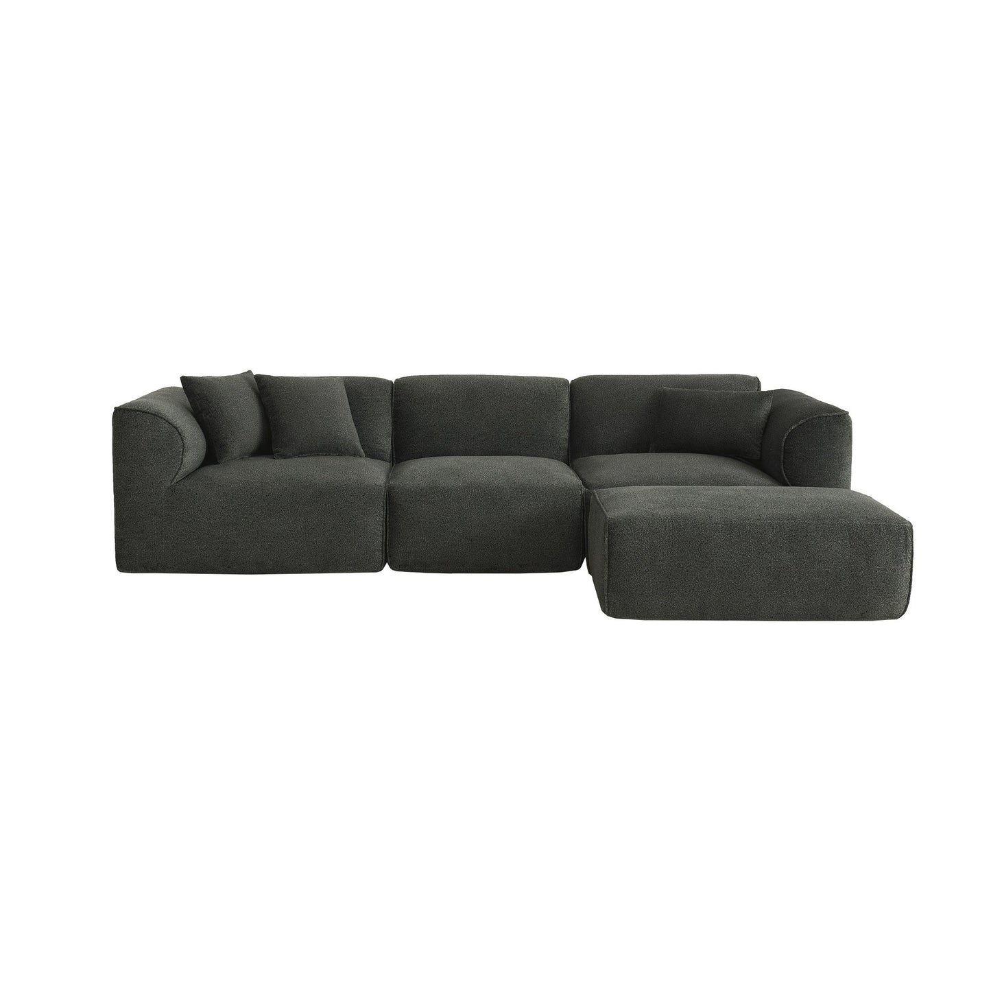 Modern Sectional Luxury Velvet 4-Seat Sofa with Removable Ottoman and Pillows for Living Room Apartment