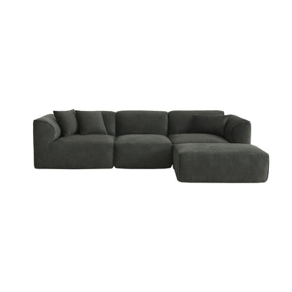 Modern Sectional Luxury Velvet 4-Seat Sofa with Removable Ottoman and Pillows for Living Room Apartment
