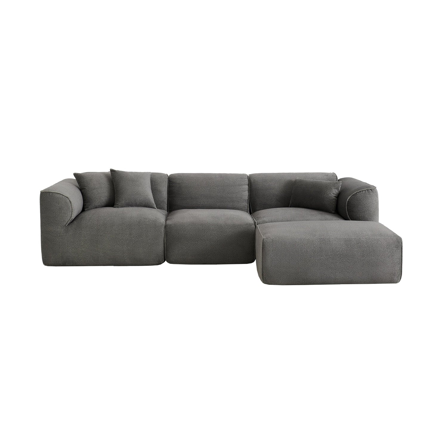 Modern Sectional Luxury Velvet 4-Seat Sofa with Removable Ottoman and Pillows for Living Room Apartment