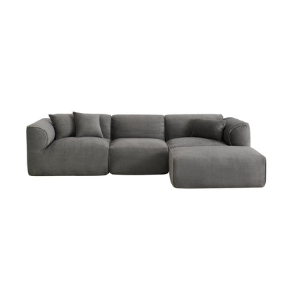 Modern Sectional Luxury Velvet 4-Seat Sofa with Removable Ottoman and Pillows for Living Room Apartment