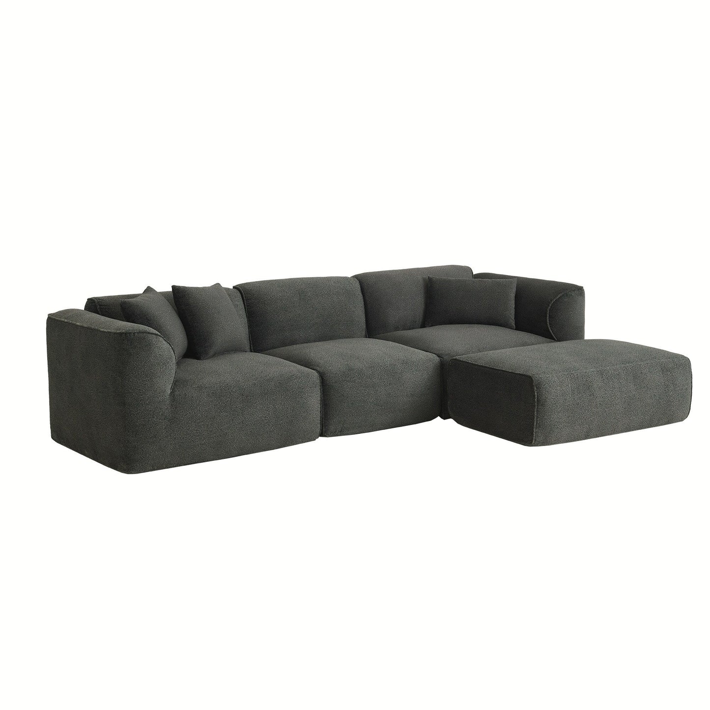 Modern Sectional Luxury Velvet 4-Seat Sofa with Removable Ottoman and Pillows for Living Room Apartment