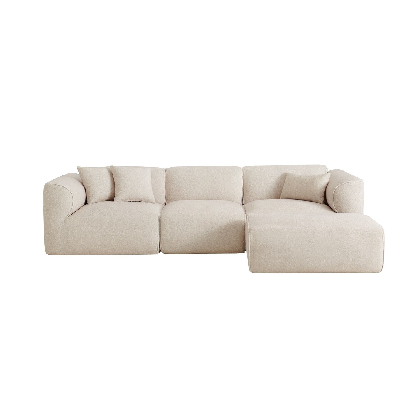 Modern Sectional Luxury Velvet 4-Seat Sofa with Removable Ottoman and Pillows for Living Room Apartment