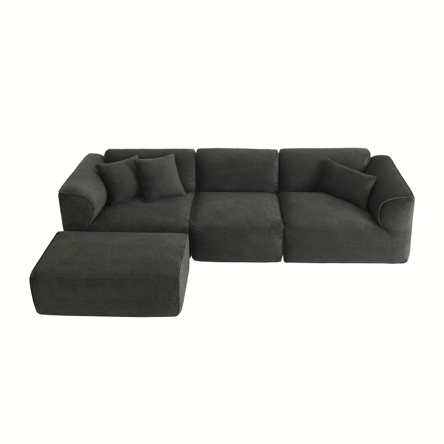 Modern Sectional Luxury Velvet 4-Seat Sofa with Removable Ottoman and Pillows for Living Room Apartment