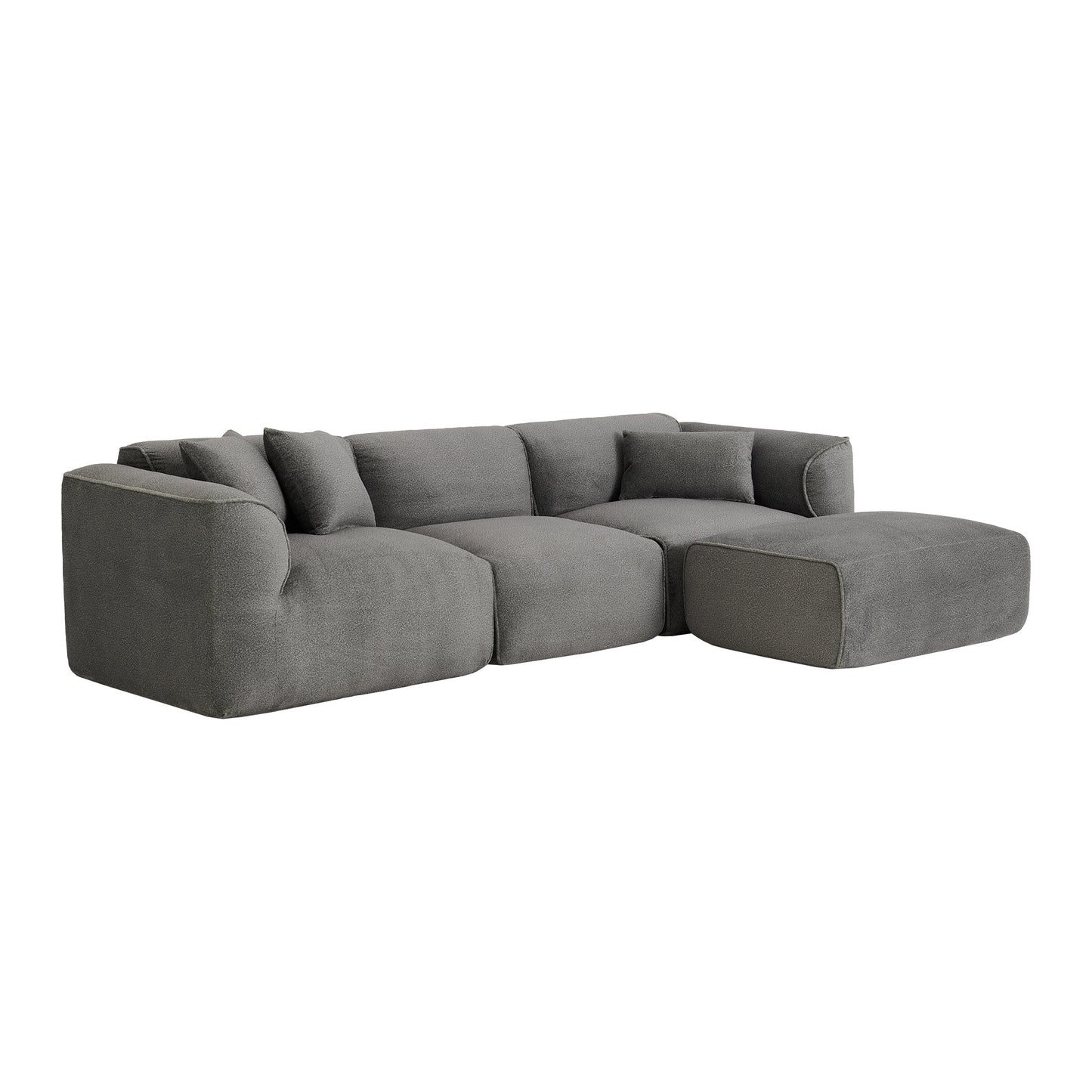 Modern Sectional Luxury Velvet 4-Seat Sofa with Removable Ottoman and Pillows for Living Room Apartment