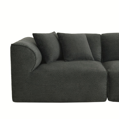 Modern Sectional Luxury Velvet 4-Seat Sofa with Removable Ottoman and Pillows for Living Room Apartment
