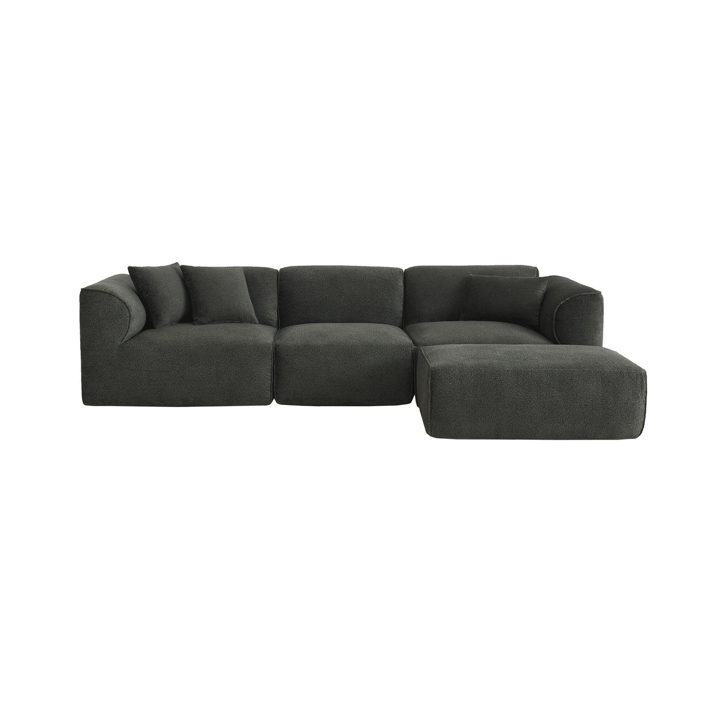 Modern Sectional Luxury Velvet 4-Seat Sofa with Removable Ottoman and Pillows for Living Room Apartment