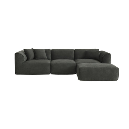 Modern Sectional Luxury Velvet 4-Seat Sofa with Removable Ottoman and Pillows for Living Room Apartment