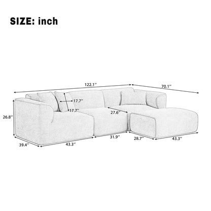 Modern Sectional Luxury Velvet 4-Seat Sofa with Removable Ottoman and Pillows for Living Room Apartment