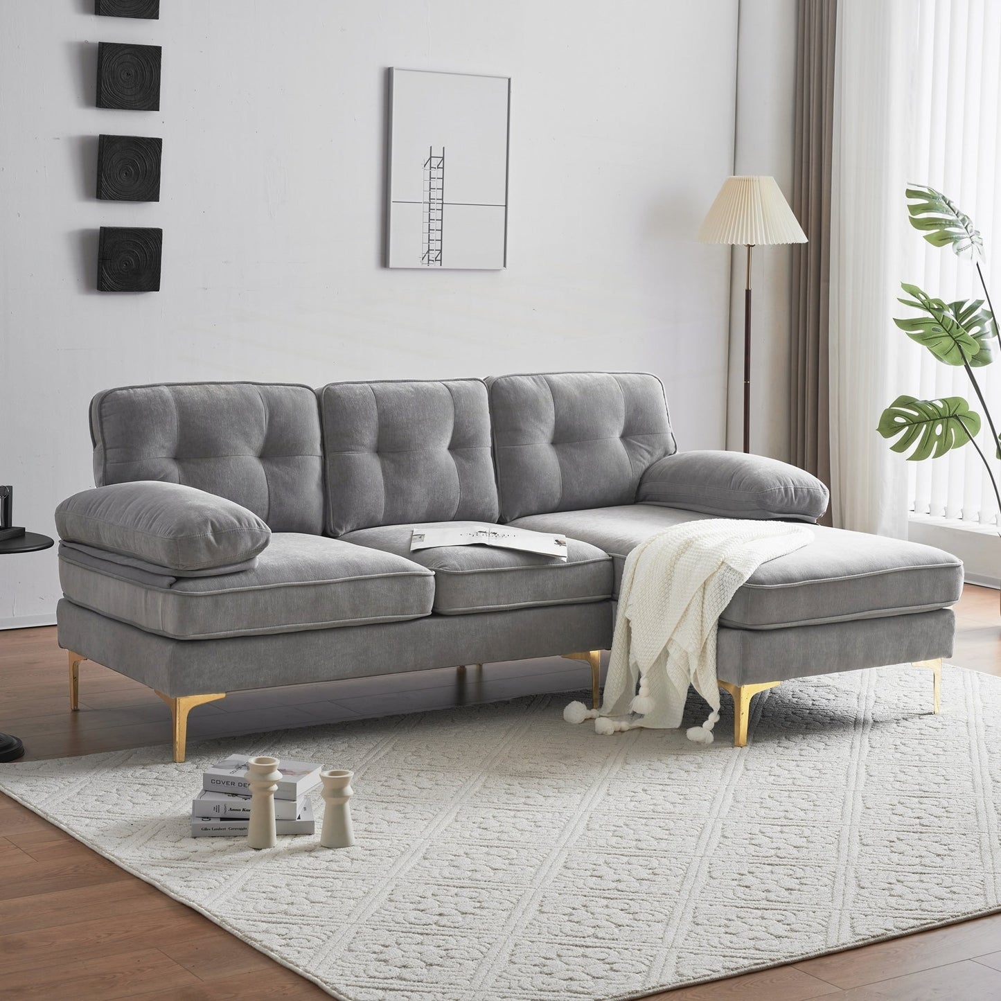 Modern Sectional Sofas Couches Velvet L-Shaped Couches