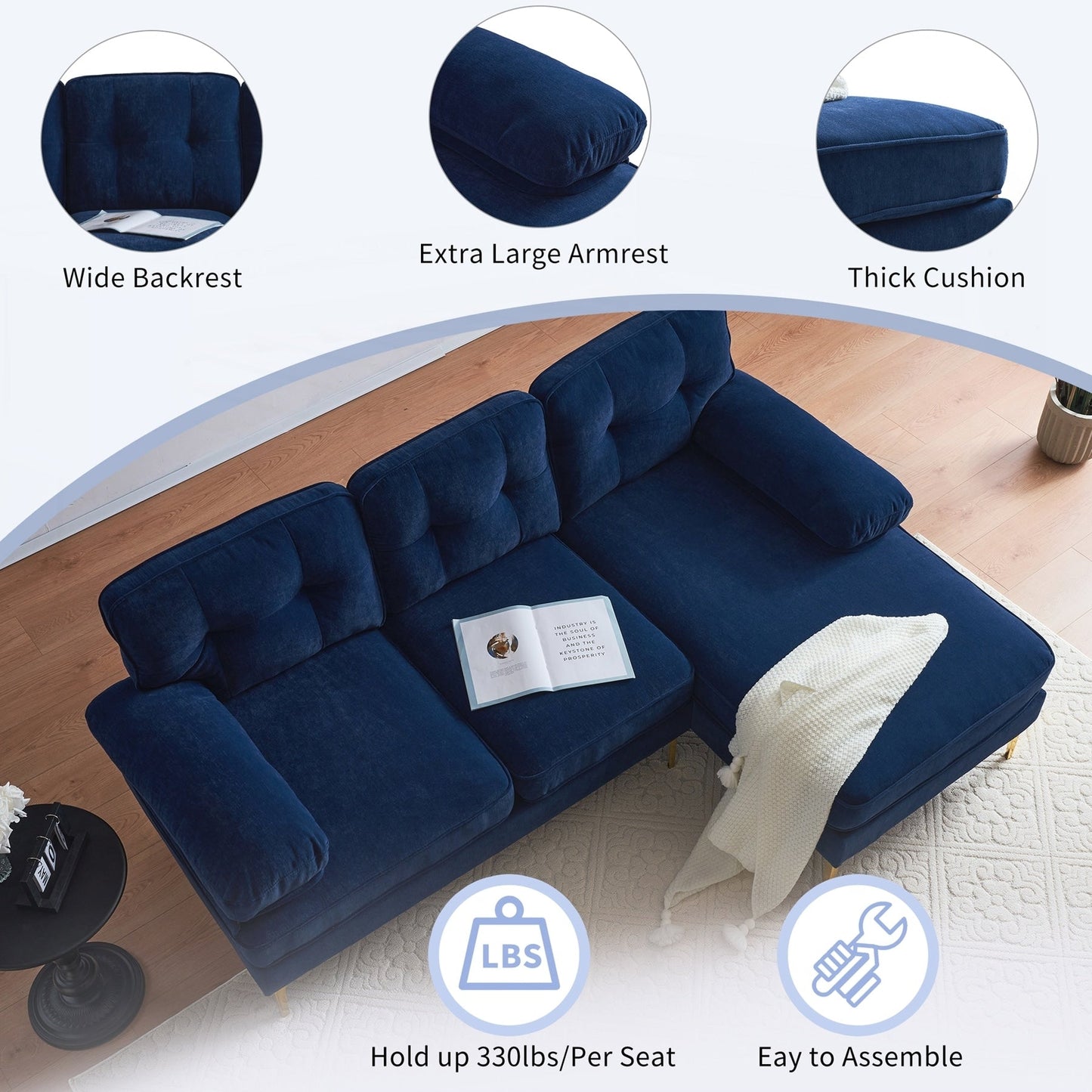 Modern Sectional Sofas Couches Velvet L-Shaped Couches