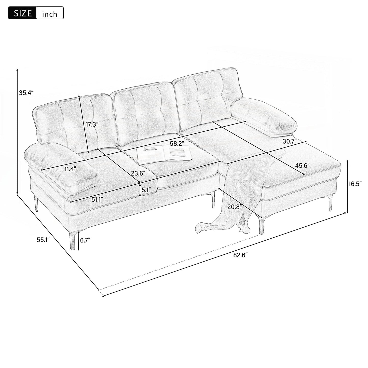 Modern Sectional Sofas Couches Velvet L-Shaped Couches