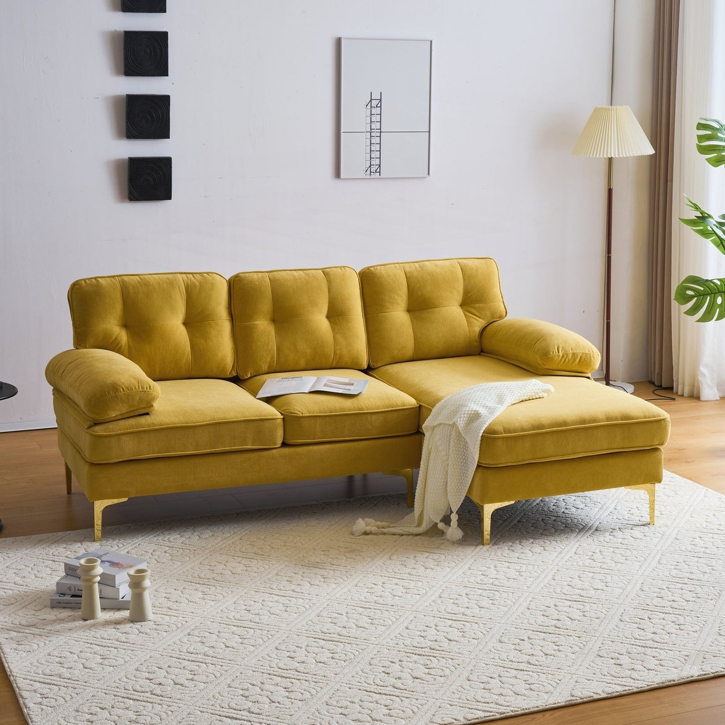 Modern Sectional Sofas Couches Velvet L-Shaped Couches