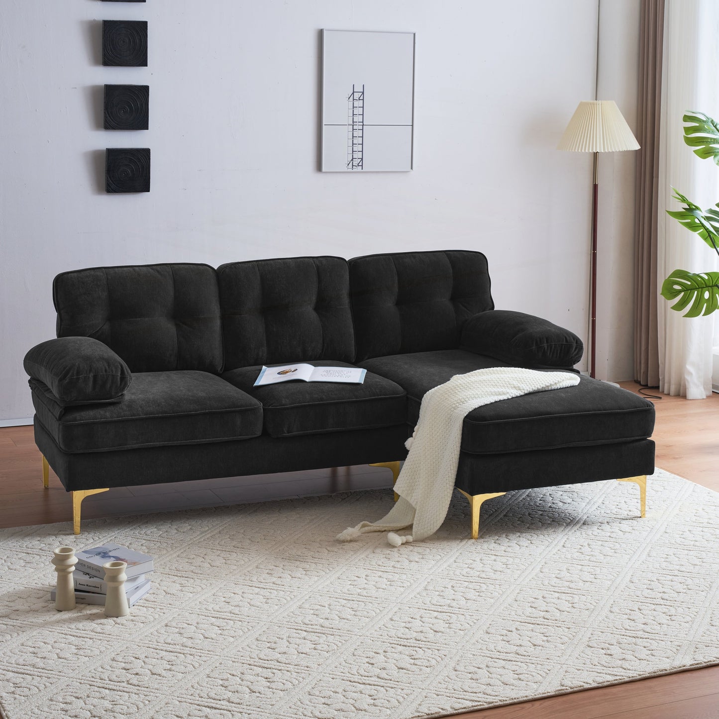 Modern Sectional Sofas Couches Velvet L-Shaped Couches