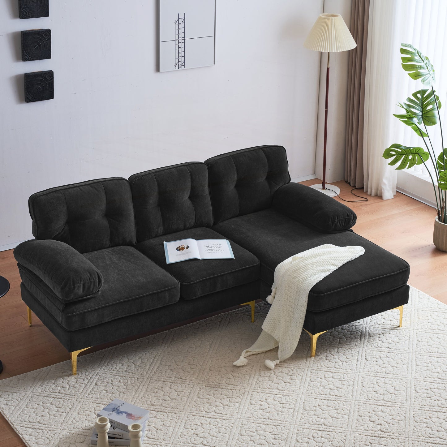 Modern Sectional Sofas Couches Velvet L-Shaped Couches
