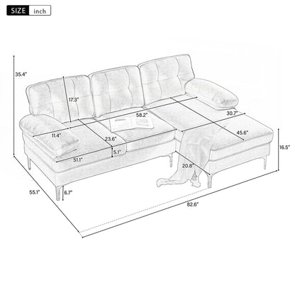 Modern Sectional Sofas Couches Velvet L-Shaped Couches