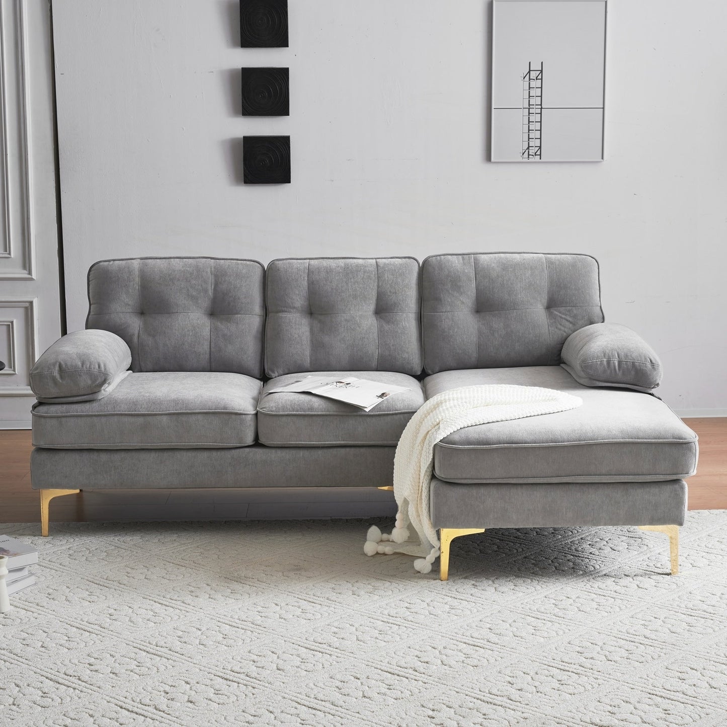 Modern Sectional Sofas Couches Velvet L-Shaped Couches