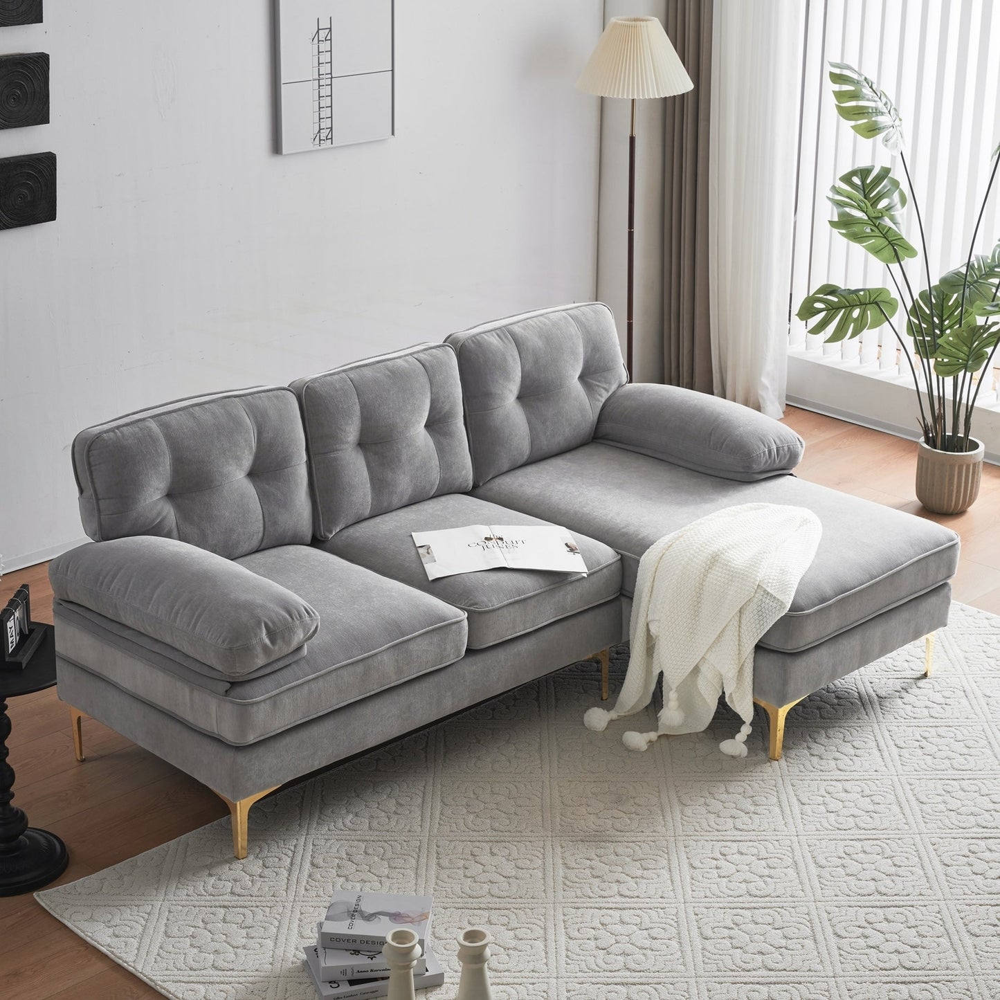 Modern Sectional Sofas Couches Velvet L-Shaped Couches