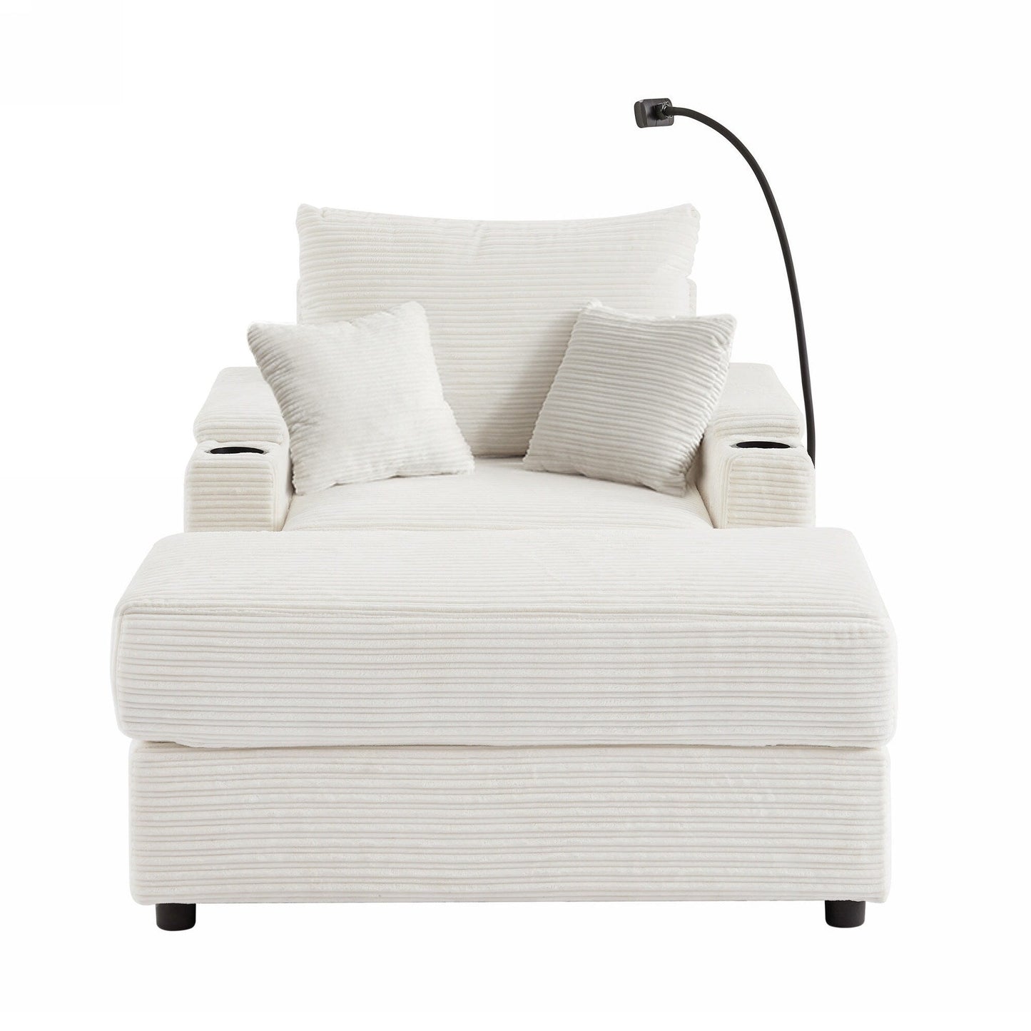 Modern Single Sofa with Movable Ottoman, Hidden Storage, USB Ports, Cup Holders and Phone Holder for Living Room