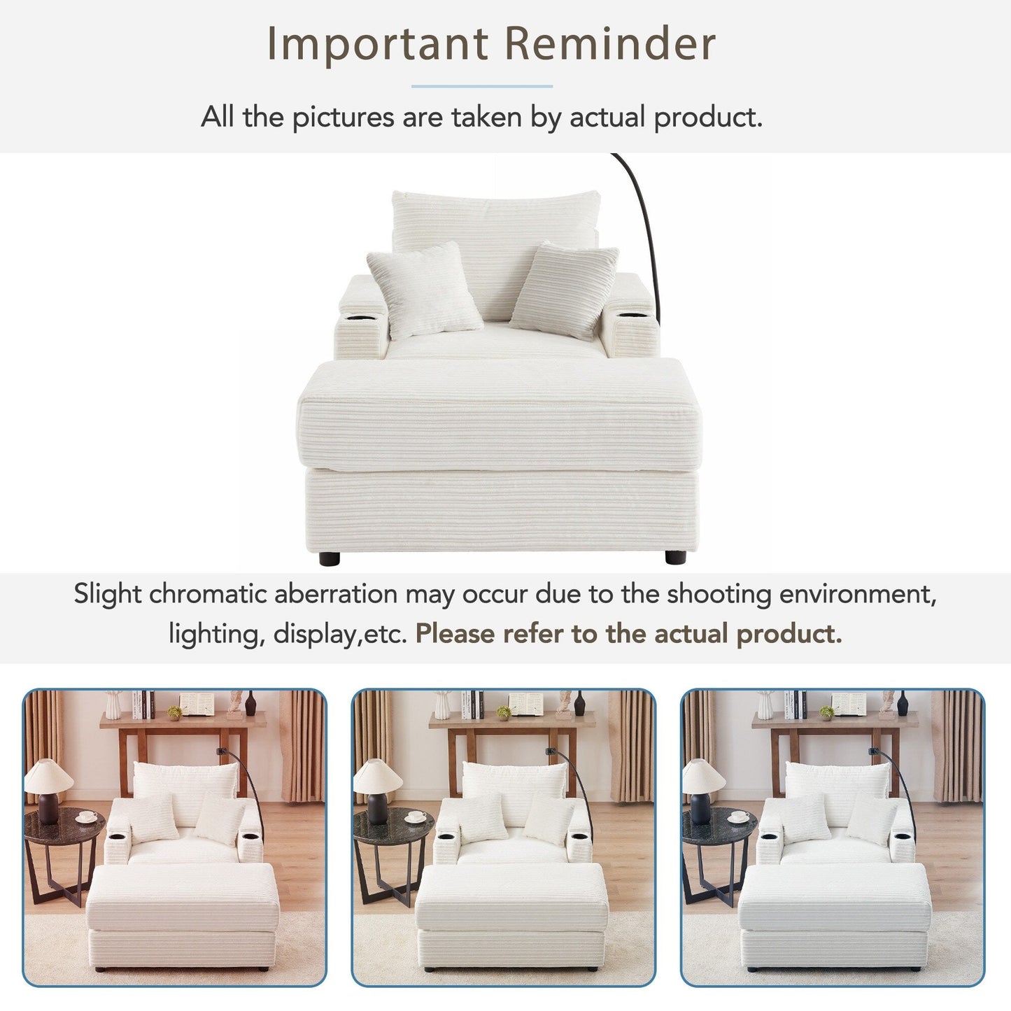 Modern Single Sofa with Movable Ottoman, Hidden Storage, USB Ports, Cup Holders and Phone Holder for Living Room