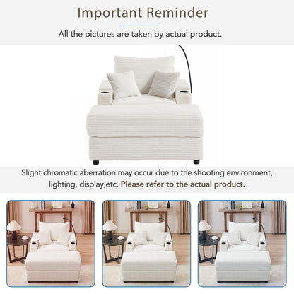 Modern Single Sofa with Movable Ottoman, Hidden Storage, USB Ports, Cup Holders and Phone Holder for Living Room