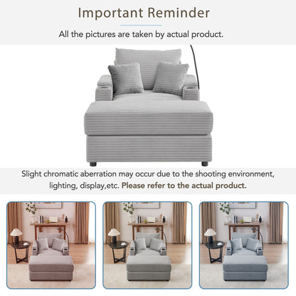 Modern Single Sofa with Movable Ottoman, Hidden Storage, USB Ports, Cup Holders and Phone Holder for Living Room