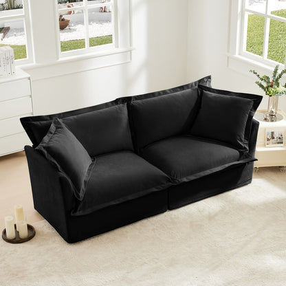 Modern Slipcovered 2-Seat Sofa Couches for Living Room, 2 Seater Sofa, Plain Chenille Deep Seat Sofa with Upholstered Cushion