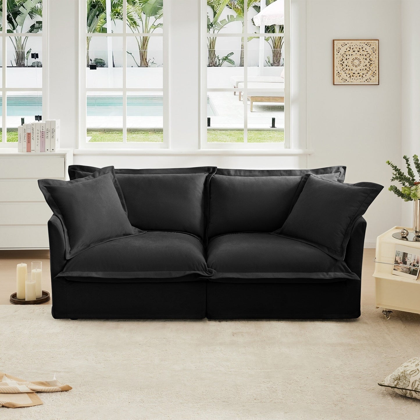 Modern Slipcovered 2-Seat Sofa Couches for Living Room, 2 Seater Sofa, Plain Chenille Deep Seat Sofa with Upholstered Cushion
