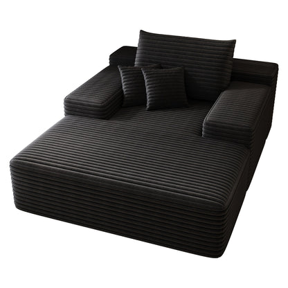 Modern Sofa bed lounger for moviebonus room,No Assembly Required,Black(Plush Corduroy Fabric)