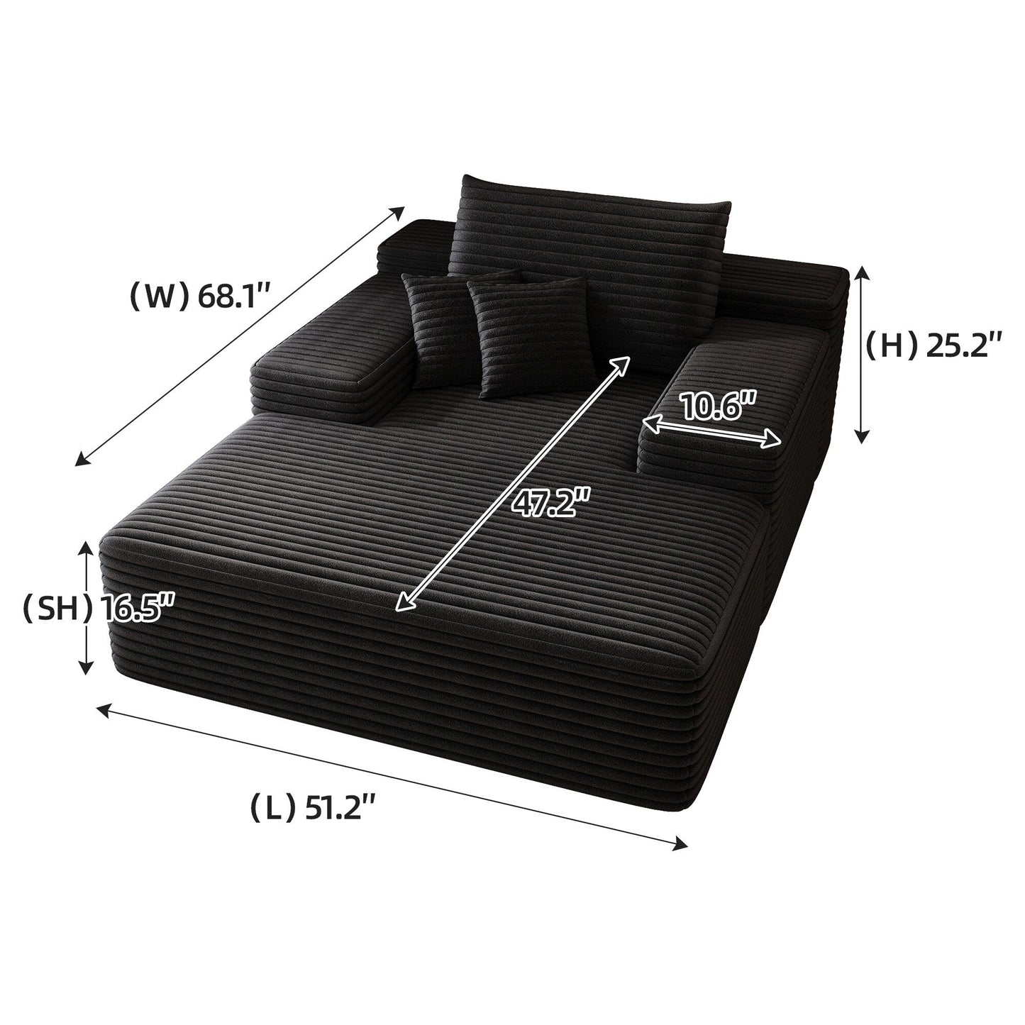 Modern Sofa bed lounger for moviebonus room,No Assembly Required,Black(Plush Corduroy Fabric)