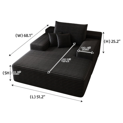 Modern Sofa bed lounger for moviebonus room,No Assembly Required,Black(Plush Corduroy Fabric)