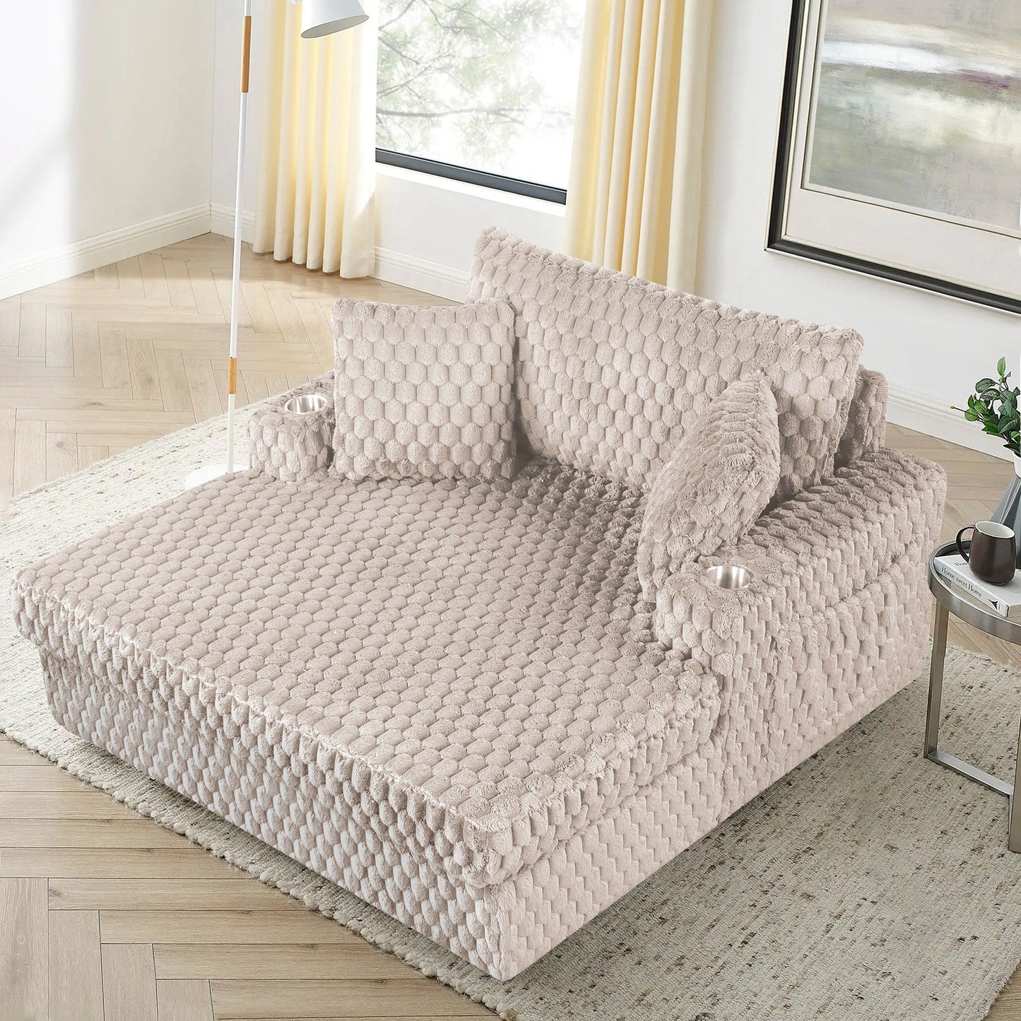 Modern Soft Indoor Chaise Lounge Couch Sofa Bed with Pillows