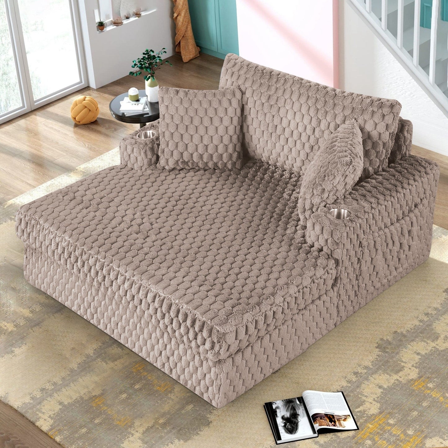 Modern Soft Indoor Chaise Lounge Couch Sofa Bed with Pillows