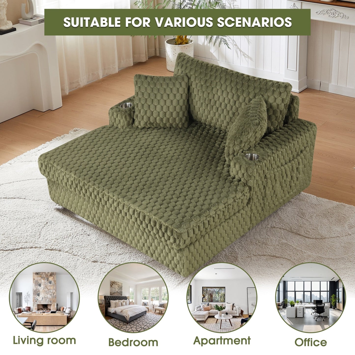 Modern Soft Indoor Chaise Lounge Couch Sofa Bed with Pillows