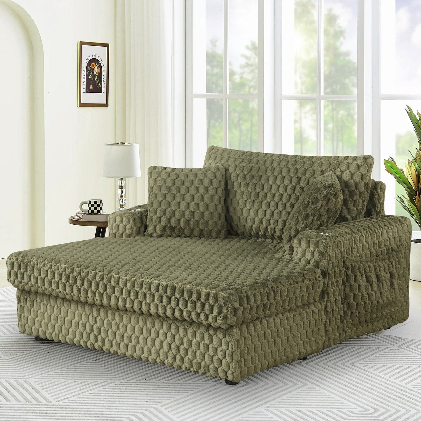 Modern Soft Indoor Chaise Lounge Couch Sofa Bed with Pillows