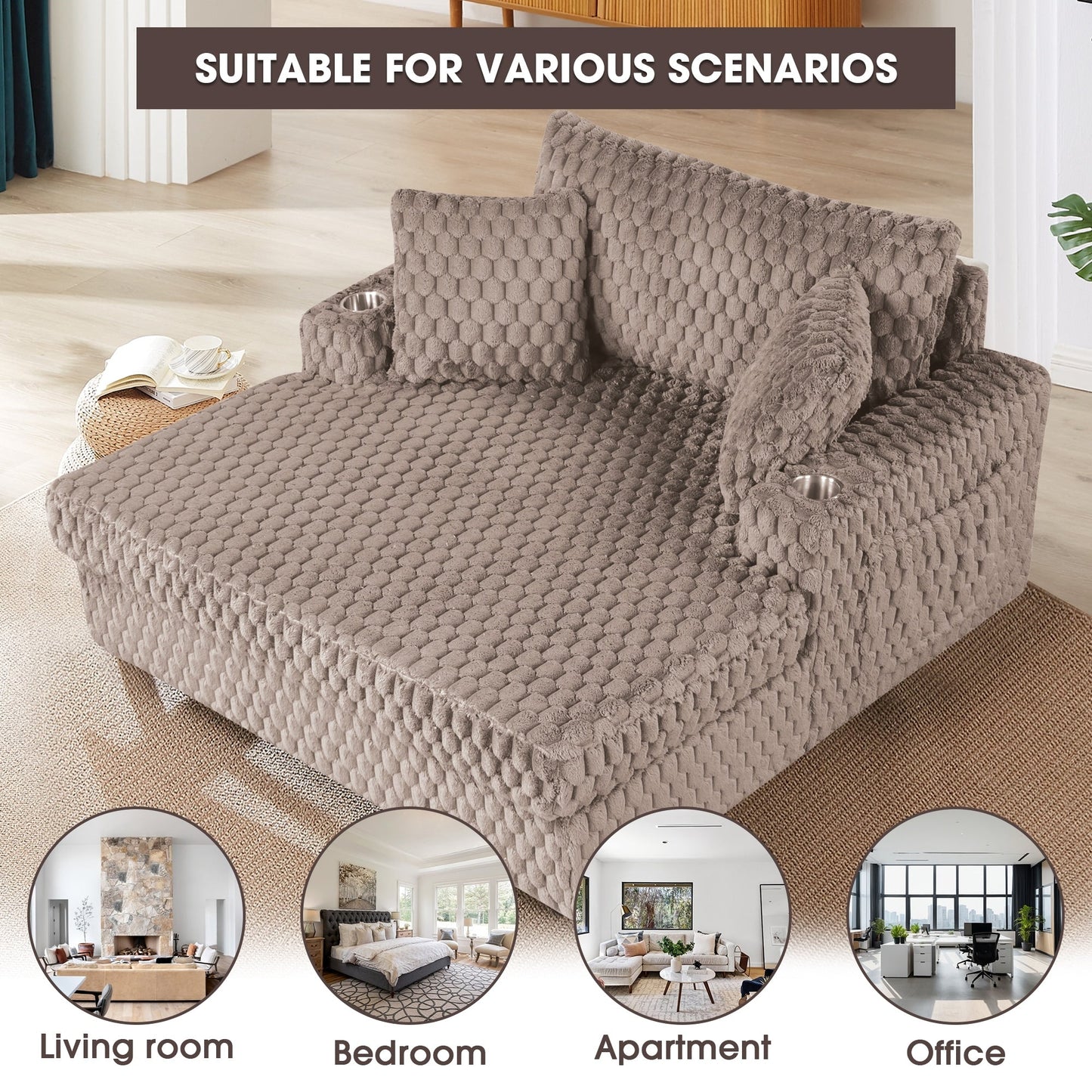 Modern Soft Indoor Chaise Lounge Couch Sofa Bed with Pillows