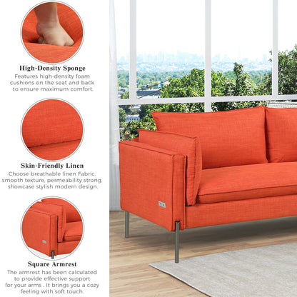 Modern Style 3 Seat Sofa Linen Fabric Upholstered Couch Furniture