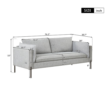 Modern Style 3 Seat Sofa Linen Fabric Upholstered Couch Furniture