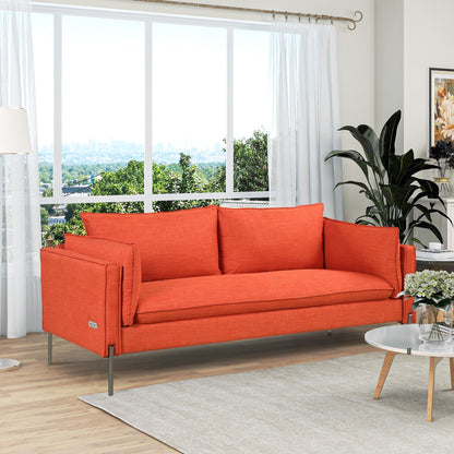 Modern Style 3 Seat Sofa Linen Fabric Upholstered Couch Furniture