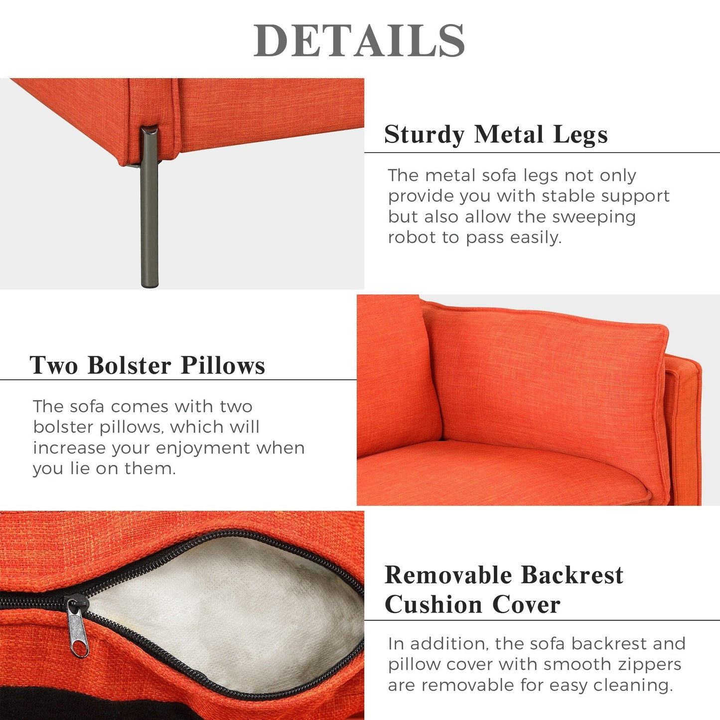 Modern Style 3 Seat Sofa Linen Fabric Upholstered Couch Furniture