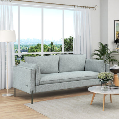 Modern Style 3 Seat Sofa Linen Fabric Upholstered Couch Furniture