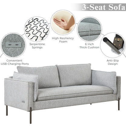 Modern Style 3 Seat Sofa Linen Fabric Upholstered Couch Furniture