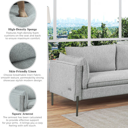 Modern Style 3 Seat Sofa Linen Fabric Upholstered Couch Furniture