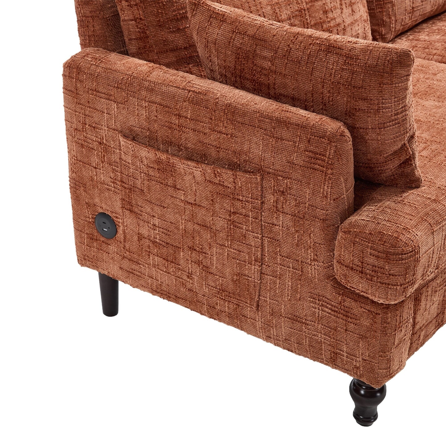 Modern Style Chenille 2-Seater Wood-Legged Sofa With Led Light, Usb Charging Port And Storage Bag Living Room Bedroom Study Room