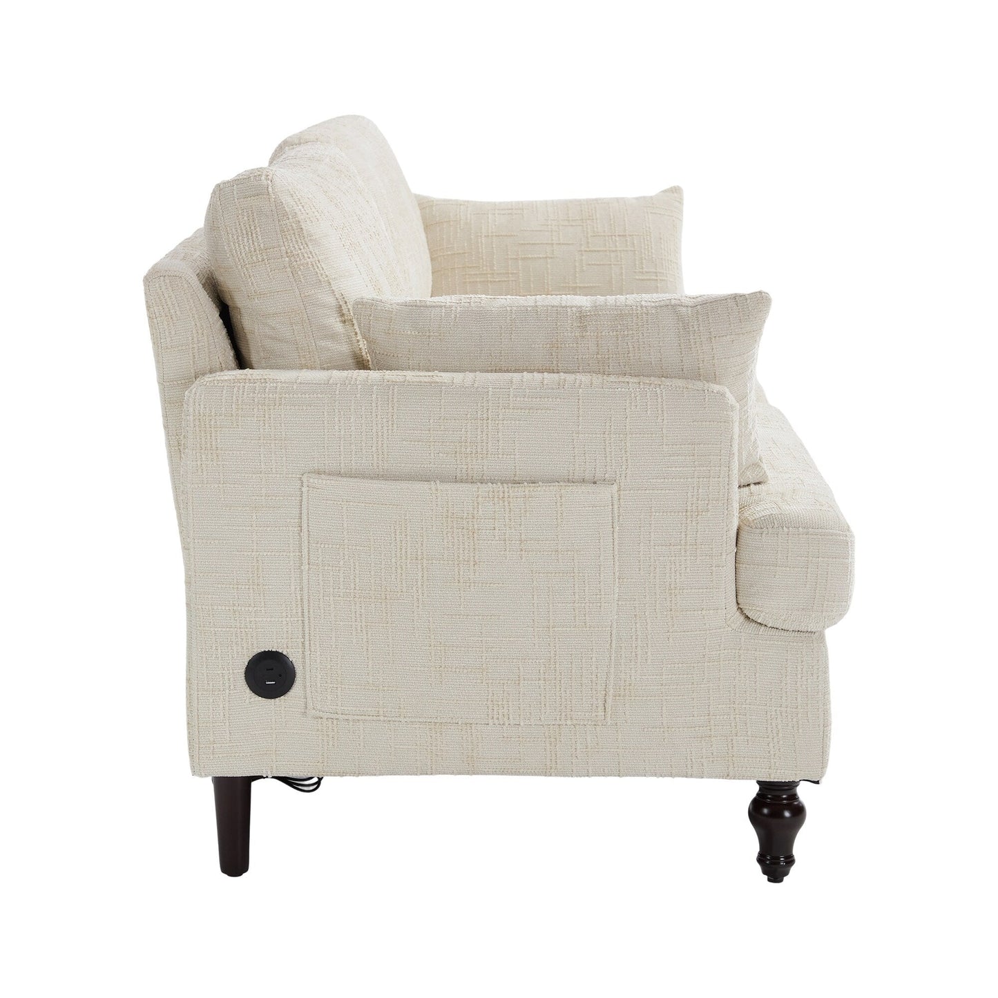 Modern Style Chenille 2-Seater Wood-Legged Sofa With Led Light, Usb Charging Port And Storage Bag Living Room Bedroom Study Room