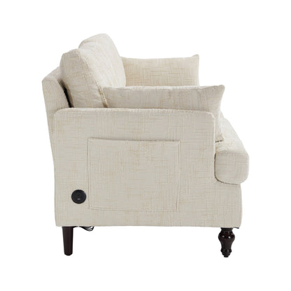 Modern Style Chenille 2-Seater Wood-Legged Sofa With Led Light, Usb Charging Port And Storage Bag Living Room Bedroom Study Room
