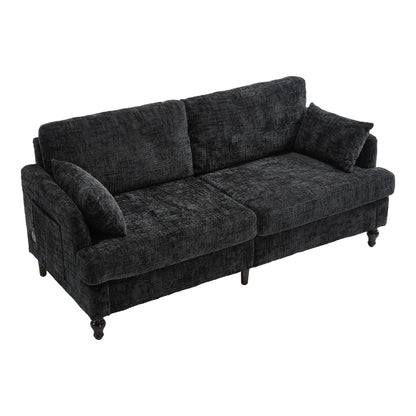 Modern Style Chenille 2-Seater Wood-Legged Sofa With Led Light, Usb Charging Port And Storage Bag Living Room Bedroom Study Room