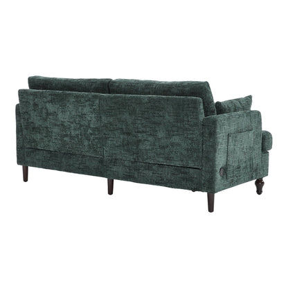 Modern Style Chenille 2-Seater Wood-Legged Sofa With Led Light, Usb Charging Port And Storage Bag Living Room Bedroom Study Room