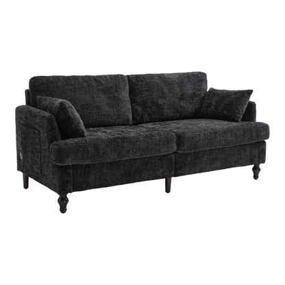 Modern Style Chenille 2-Seater Wood-Legged Sofa With Led Light, Usb Charging Port And Storage Bag Living Room Bedroom Study Room