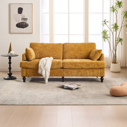 Modern Style Chenille 2-Seater Wood-Legged Sofa With Led Light, Usb Charging Port And Storage Bag Living Room Bedroom Study Room