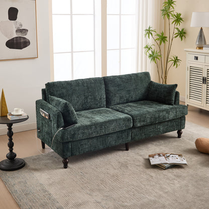 Modern Style Chenille 2-Seater Wood-Legged Sofa With Led Light, Usb Charging Port And Storage Bag Living Room Bedroom Study Room